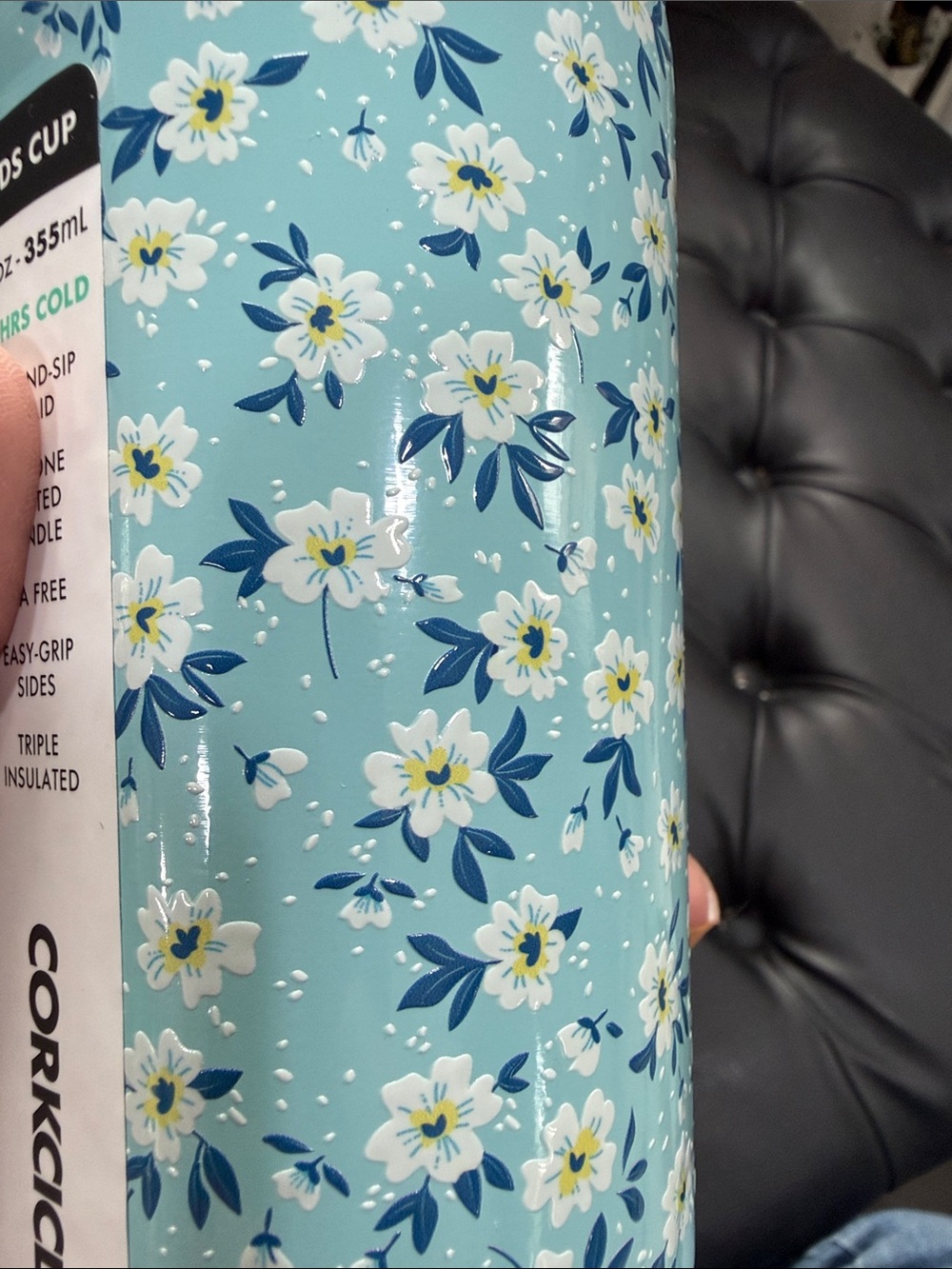 Corkcicle Kids Cup - Blue Floral Pattern - Picture 3 of 6